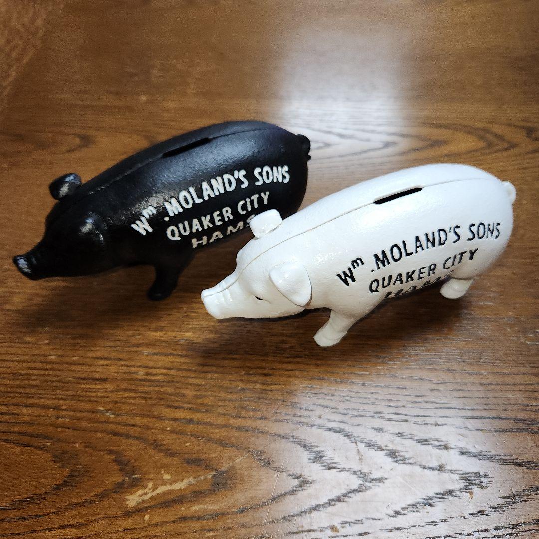 Quaker City Hams アンティーク豚の貯金箱 白と黒のセット