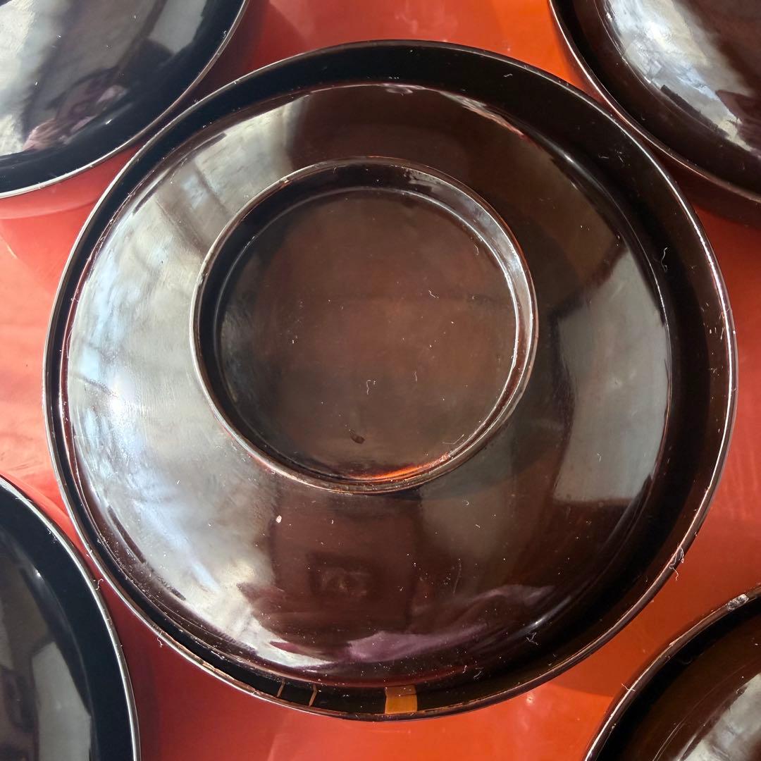 2182様感謝‼️JAPAN明治伏せ蒔絵天然木秘するが花‼️梅に鶯＆月　吸物椀 5客