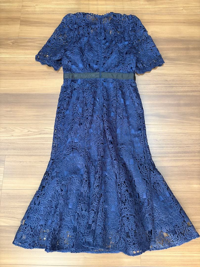 セルフォード　レースワンピース　紺　ネイビー　結婚式　膝丈