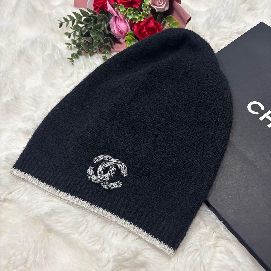 美品 CHANEL シャネル ツイード カシミヤ×シルク ニット帽 ビーニー
