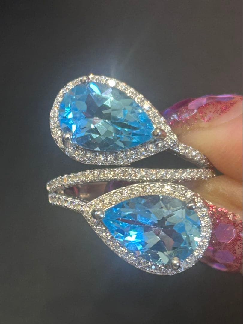 ハートちゃん❣️天然ブルートパーズデザインリング16 18号