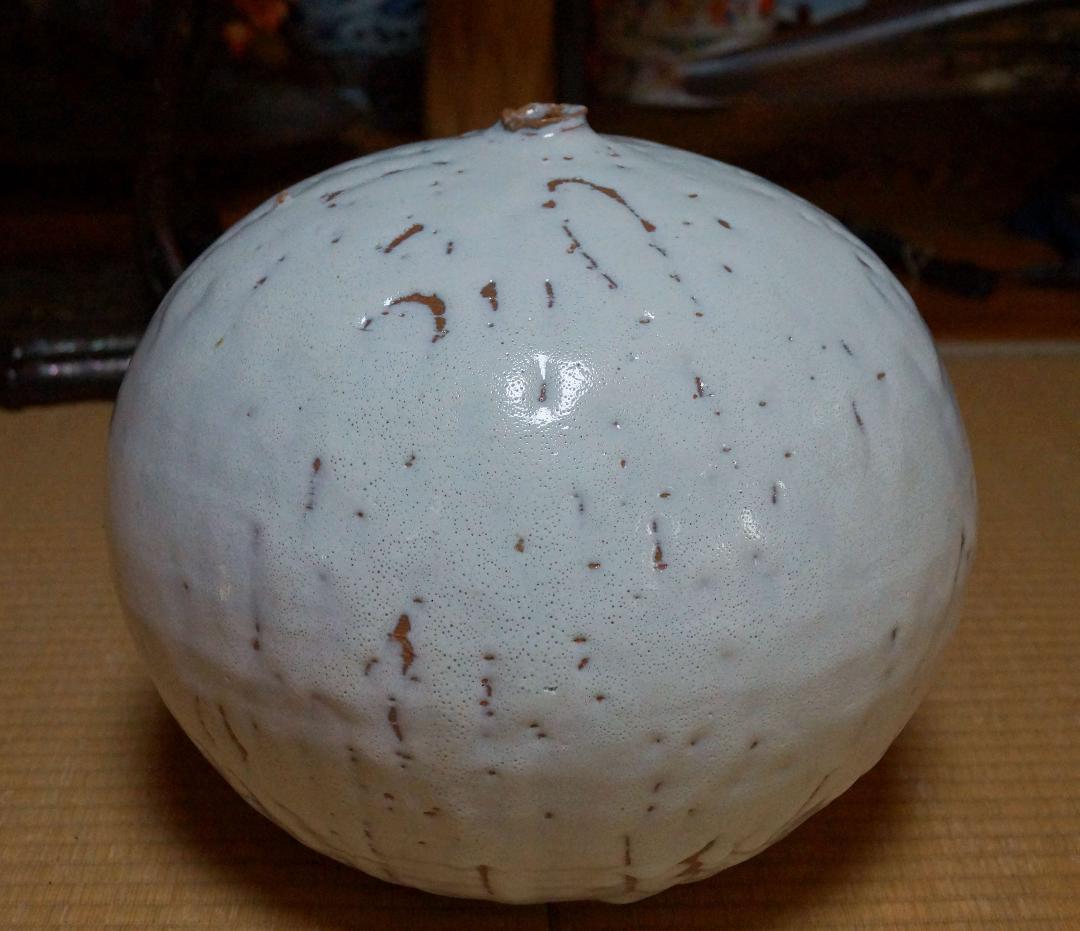 萩焼 大型白釉大壺 造形花立 鬼萩花瓶 飾壺 重さ6.3㎏