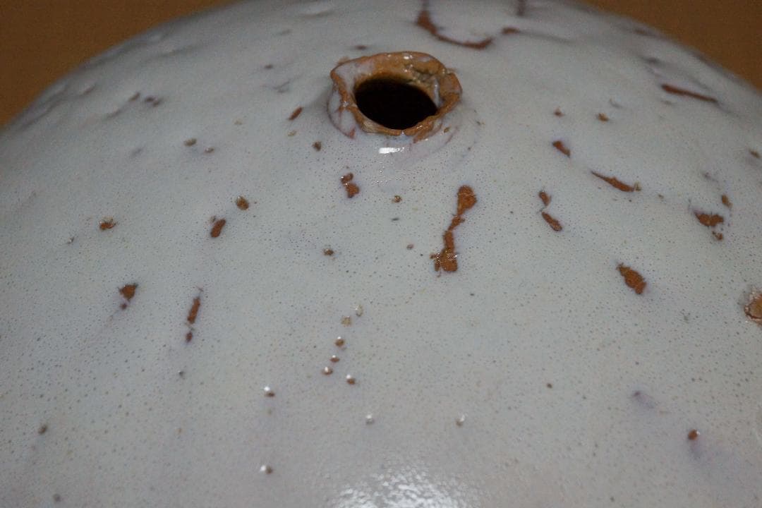 萩焼 大型白釉大壺 造形花立 鬼萩花瓶 飾壺 重さ6.3㎏