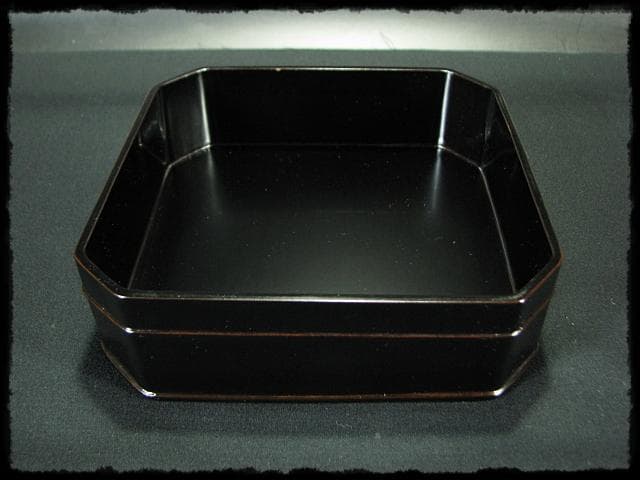 京塗名工 岡田 表寛 利休形 縁高 黒真塗 五重 菓子器 茶道具 共箱 g1