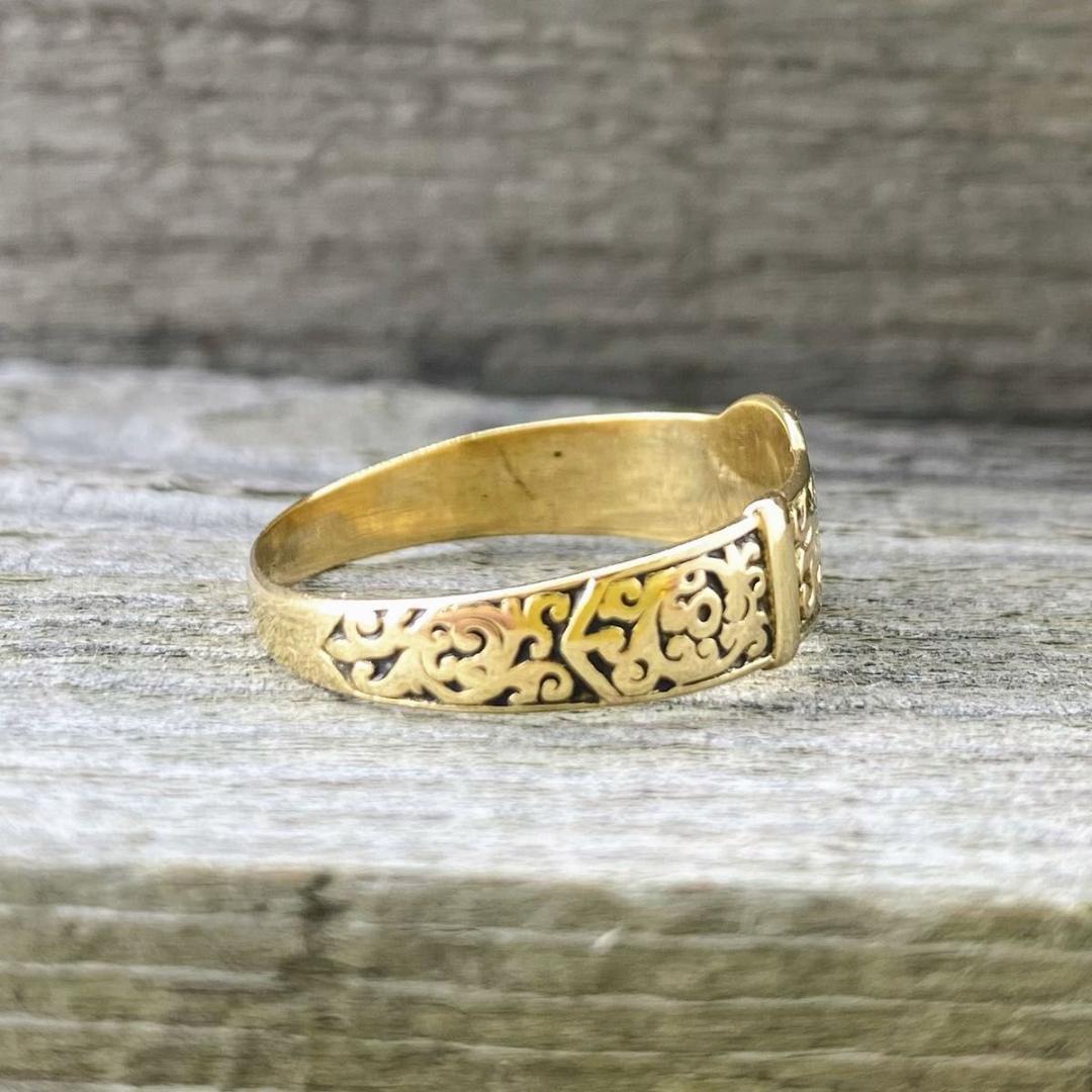 【希少】英国 アンティーク 9K ゴールド バックルリング 18号 1989年