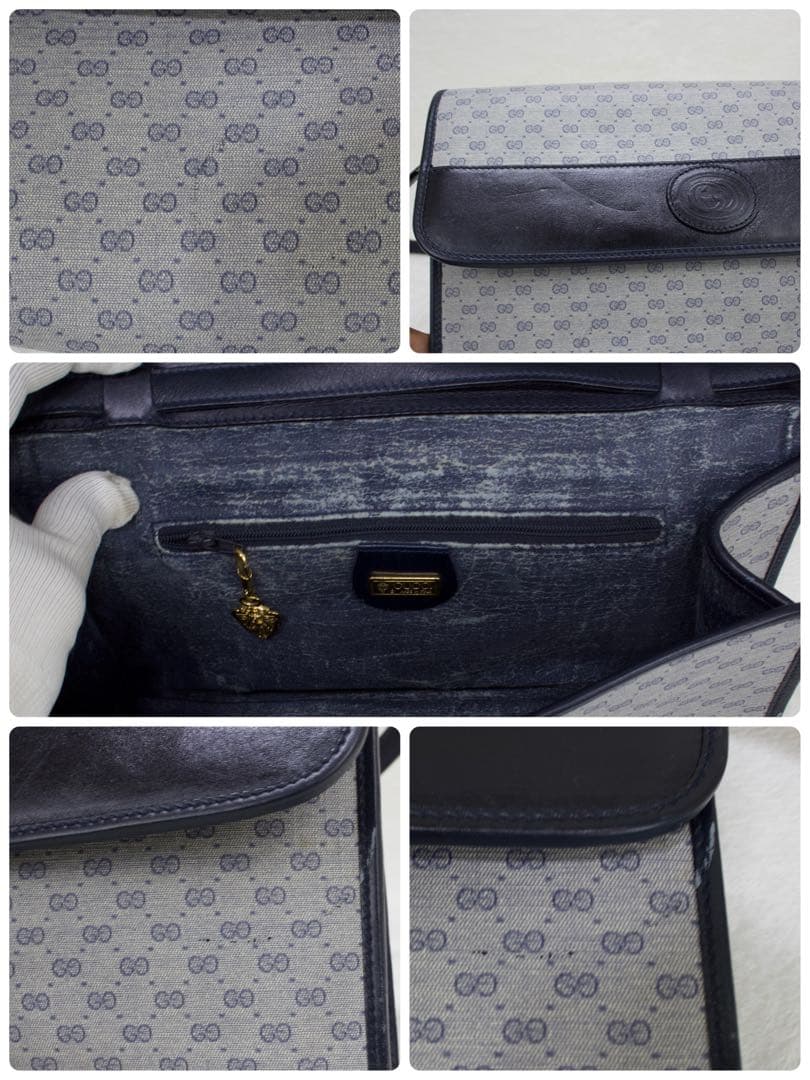 オールドグッチ　ショルダーバッグ グレー ネービー