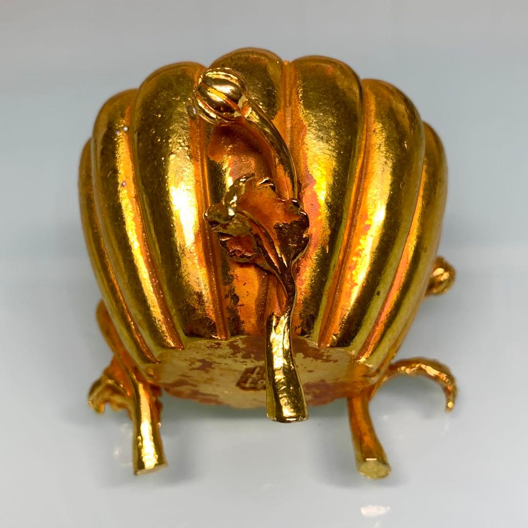 文房貝 鉢 香爐 小物入れ ジュエリーボックス凹凸金葉彫刻　置物縁起物時代物