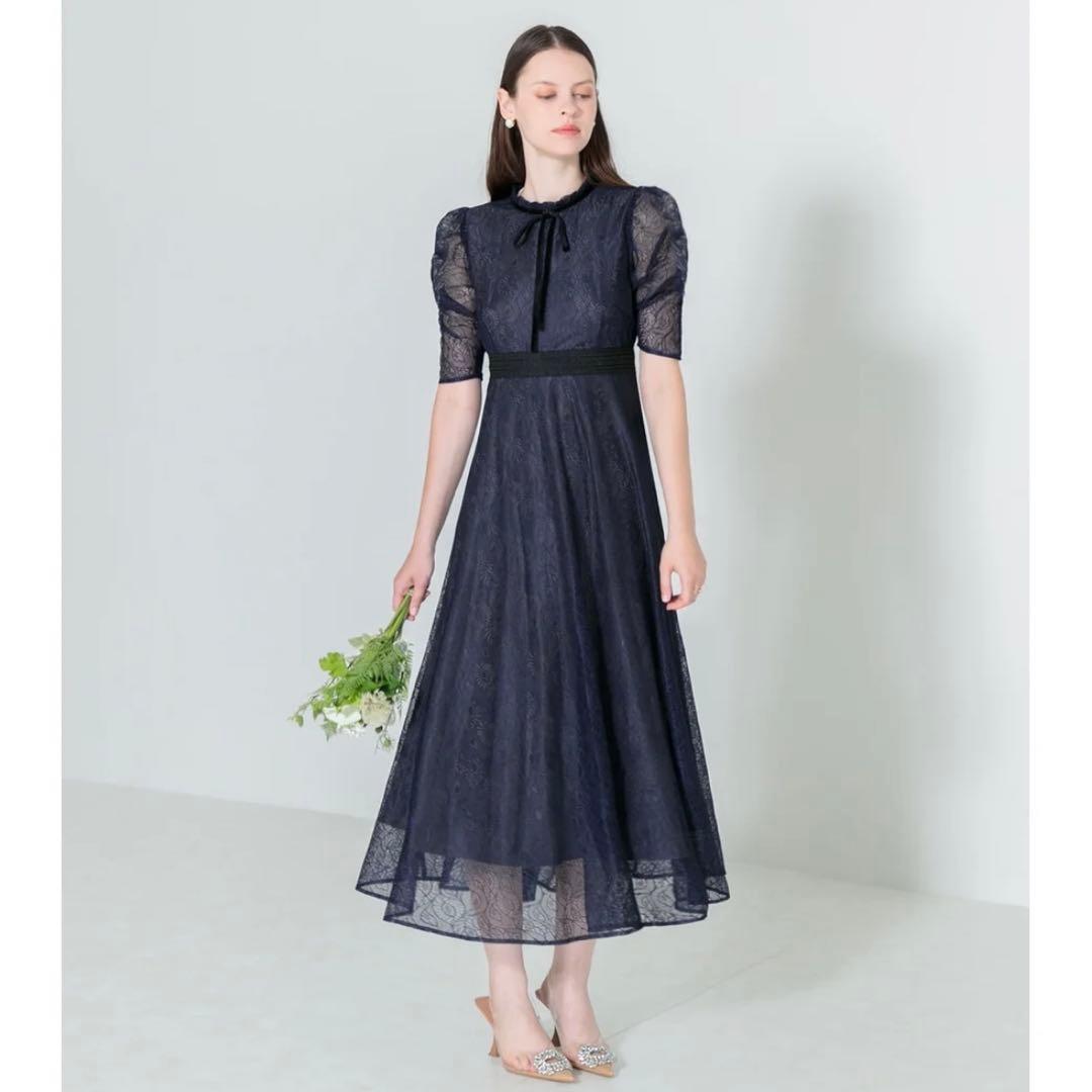 【極美品】Leja ウエストマークパフスリーブ総レースロングドレスワンピース