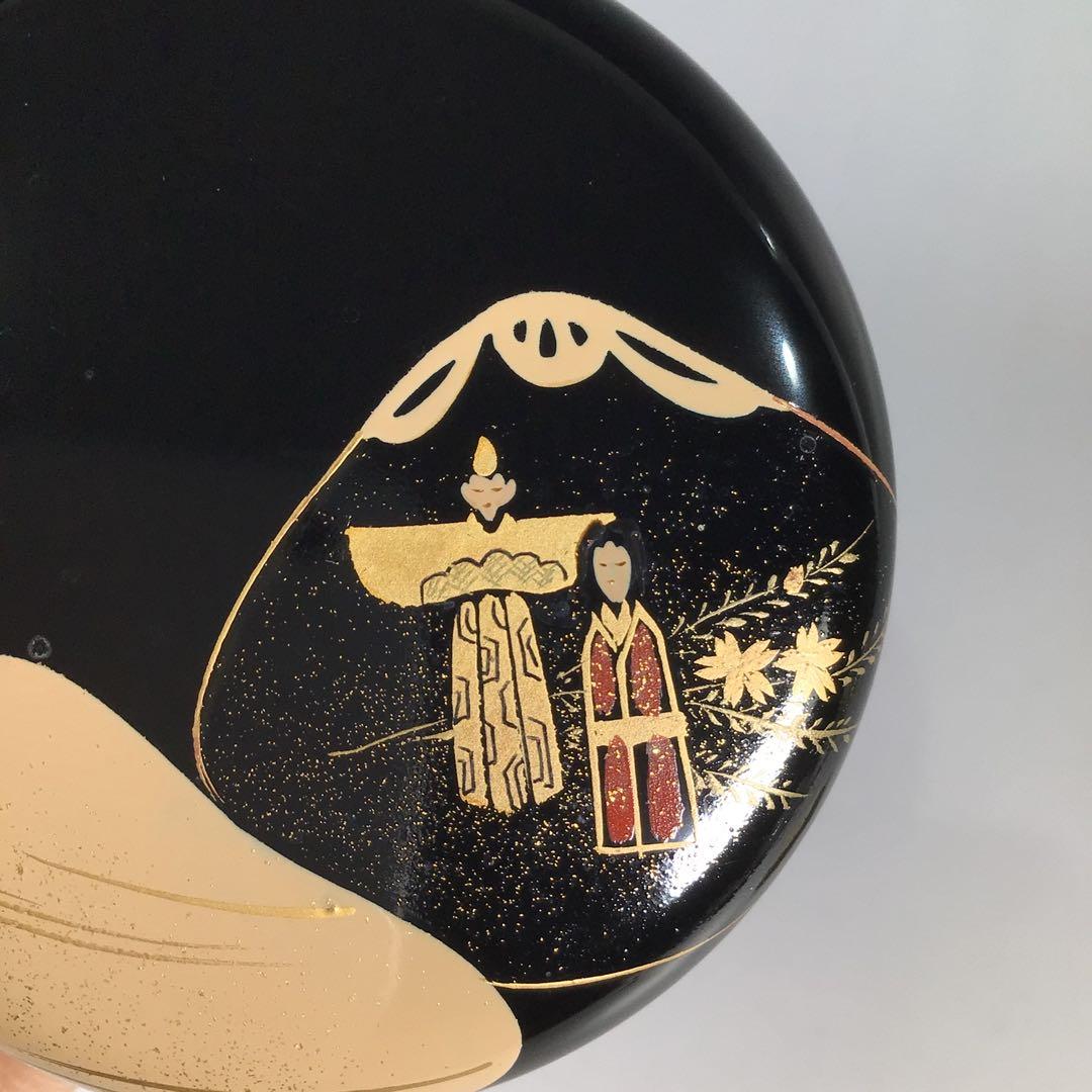 Ｎ９９８　棗　『中出松峰作』『黒漆内朱』『貝合立雛蒔絵』『中棗』　共箱　茶道具