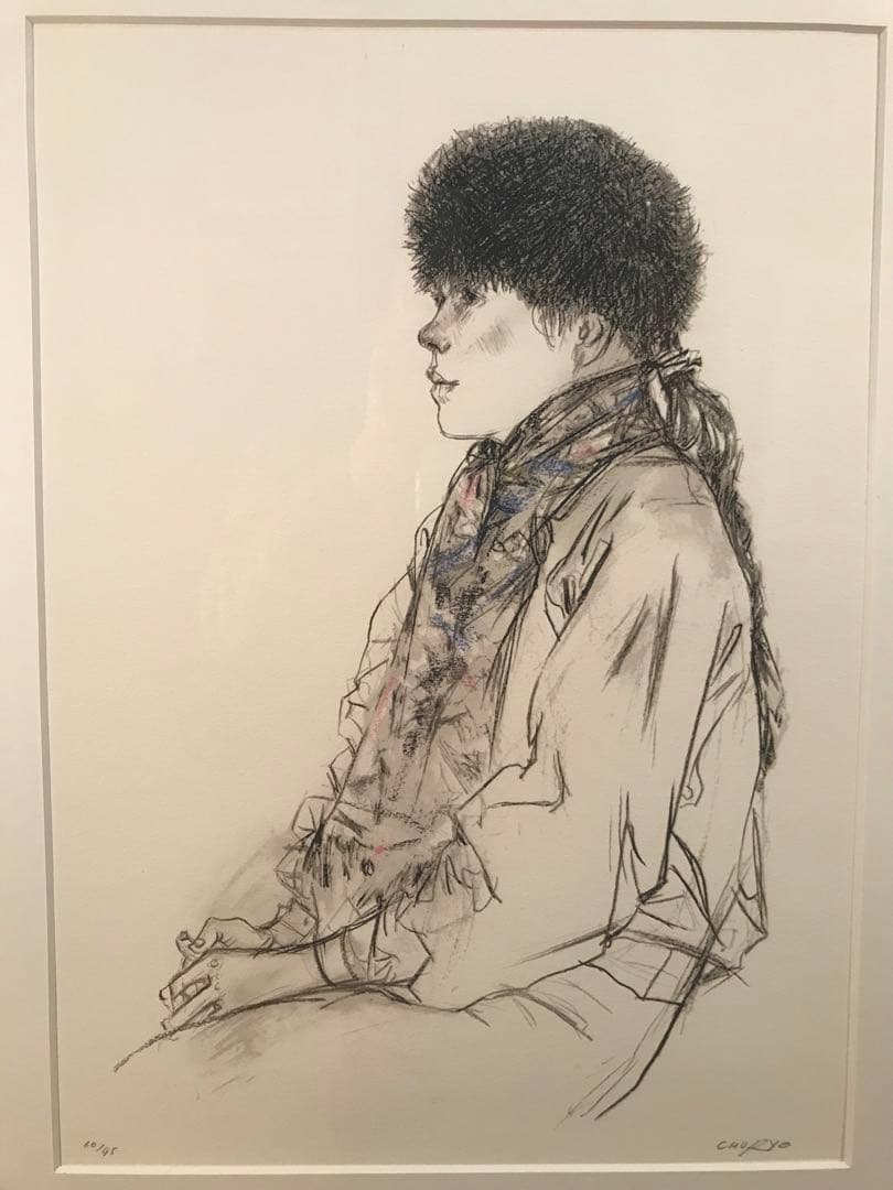 佐藤忠良「冬帽子(或る日の女Ⅰ)」リトグラフ＋手彩色直筆サイン・作品証明シール有