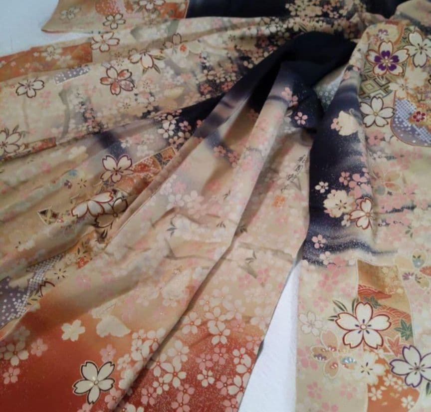 408黒　大正浪漫　夢二　桜　正絹振袖6点フルセット成人式卒業式結婚式