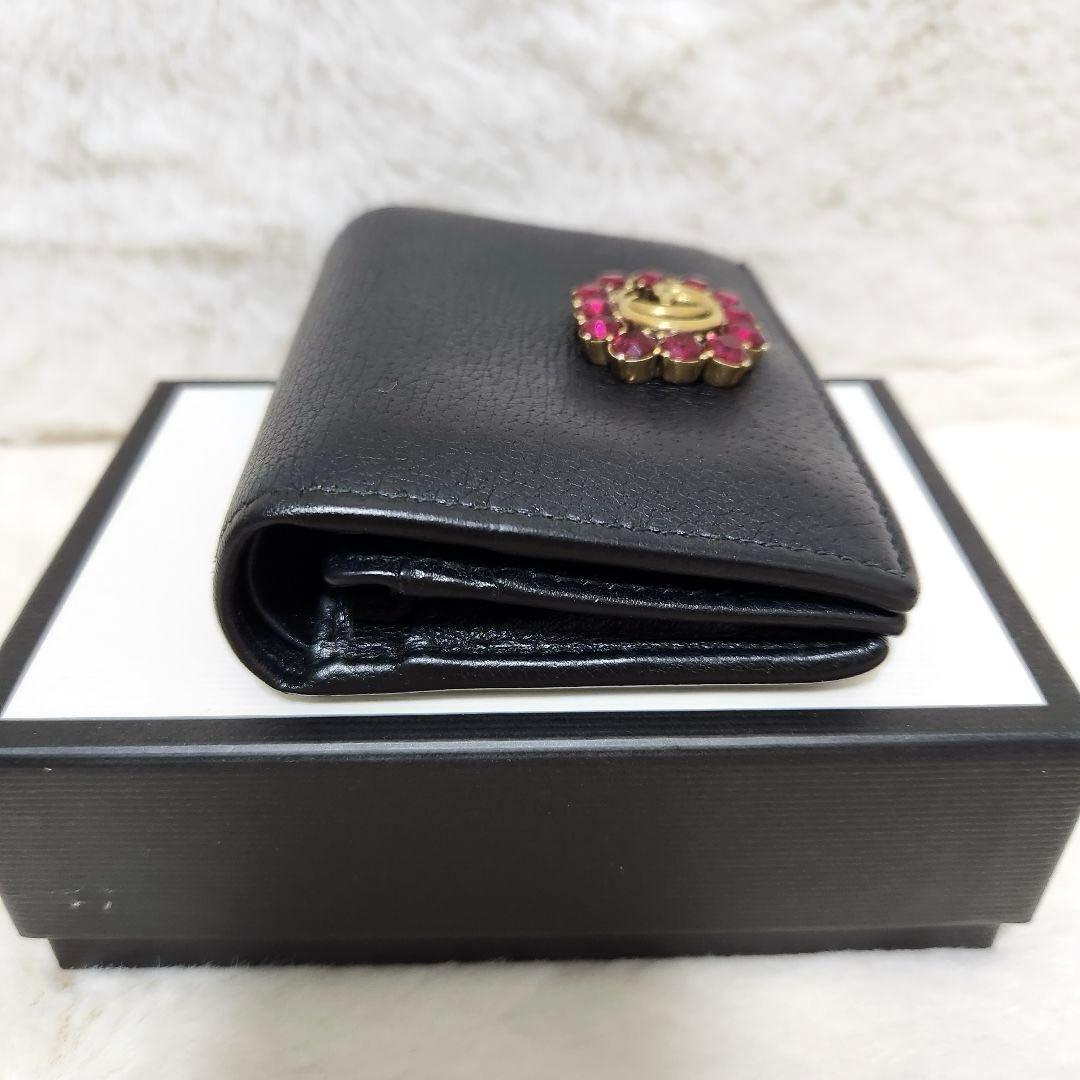 ✨極美品　付属品完備✨グッチ　二つ折り　小銭入れ　マーモント　ビジュー　ブラック