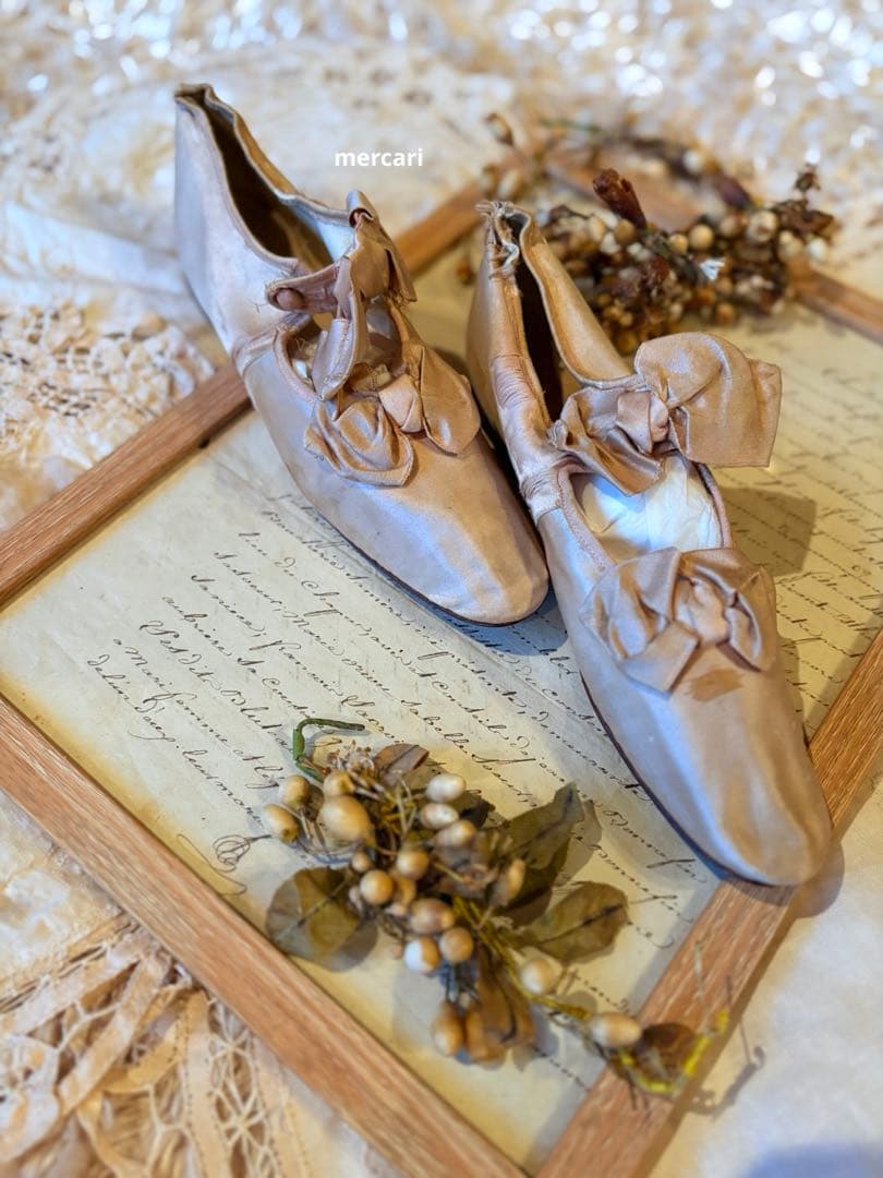 フランス　アンティーク　シルク　ウエディング　シューズ　ブーツ