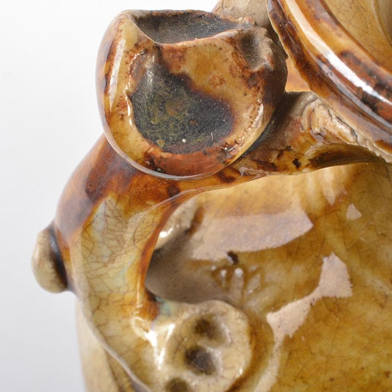 瀬戸焼　古瀬戸　黄瀬戸　灰釉印花菊文　手付水注　V　R6928