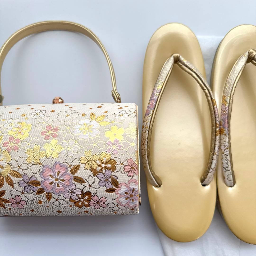和装用草履&バッグ　ゴールド　花柄