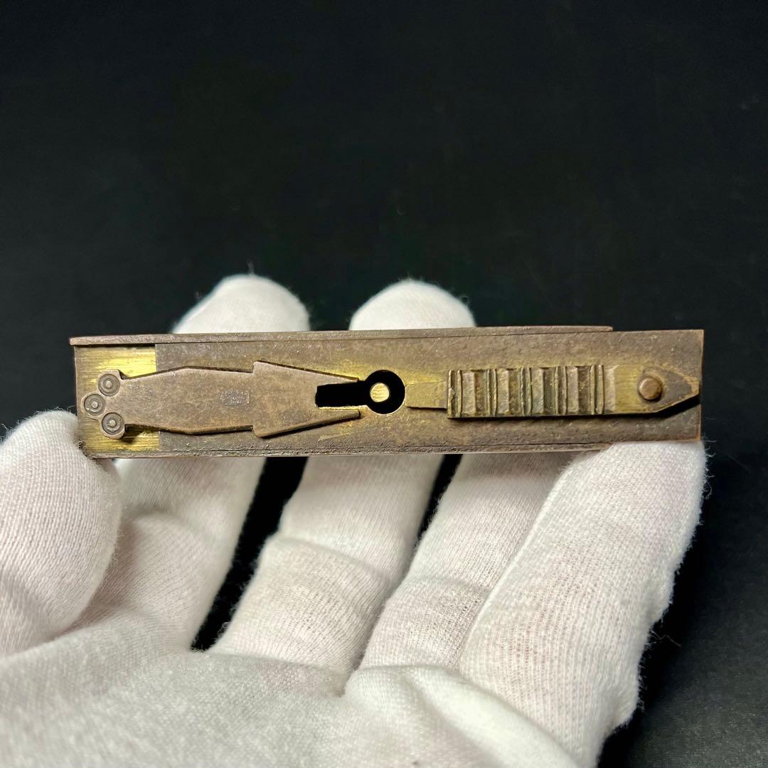 ◎古道具 庵々◎清末〜民国期 真鍮製カラクリ錠前 剣文様 ビットキー付◎珍品中国