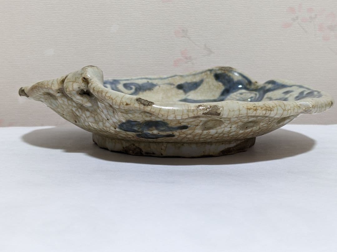 ⭐中国古陶磁 筆洗 古美術品 染付 鳳凰文 桃形 変形皿 古玩 文房四宝 骨董品