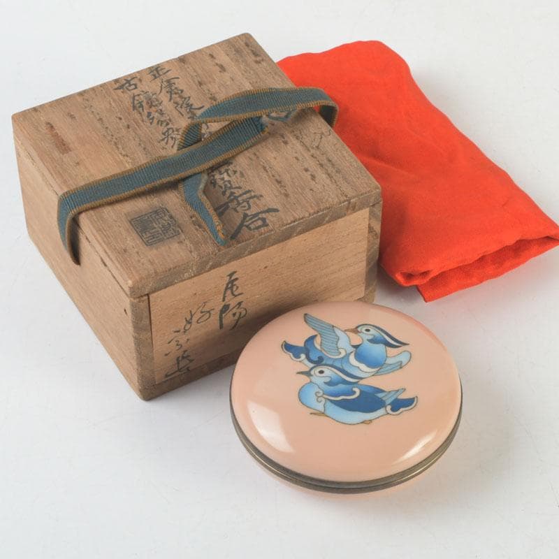 茶道具　安藤七宝焼　正倉院御物　双鳥文　香合　共布　共箱　V　9653