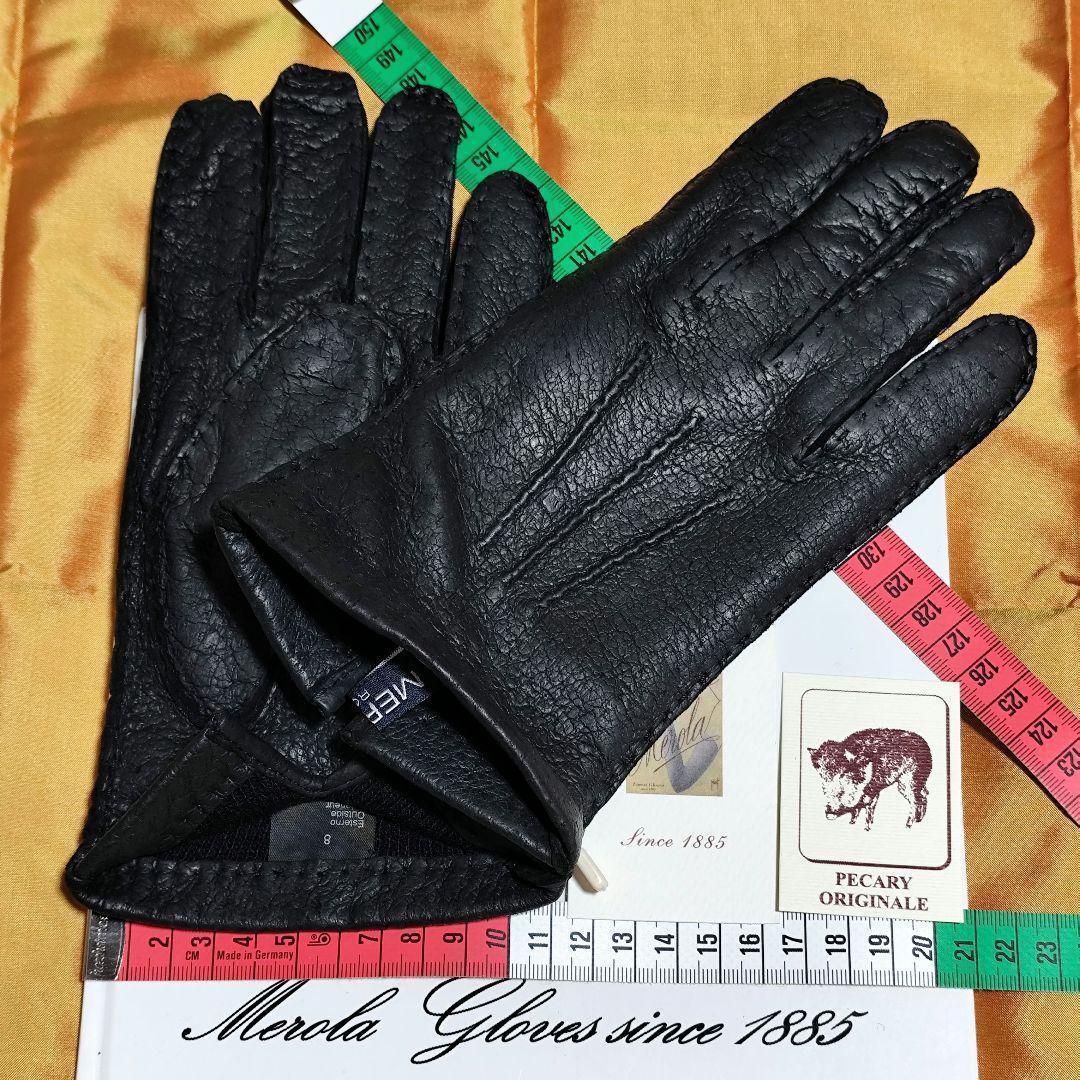 値下げ 最終 メローラ ペッカリー黒 カシミア黒 グローブ 革手袋 MEROLA