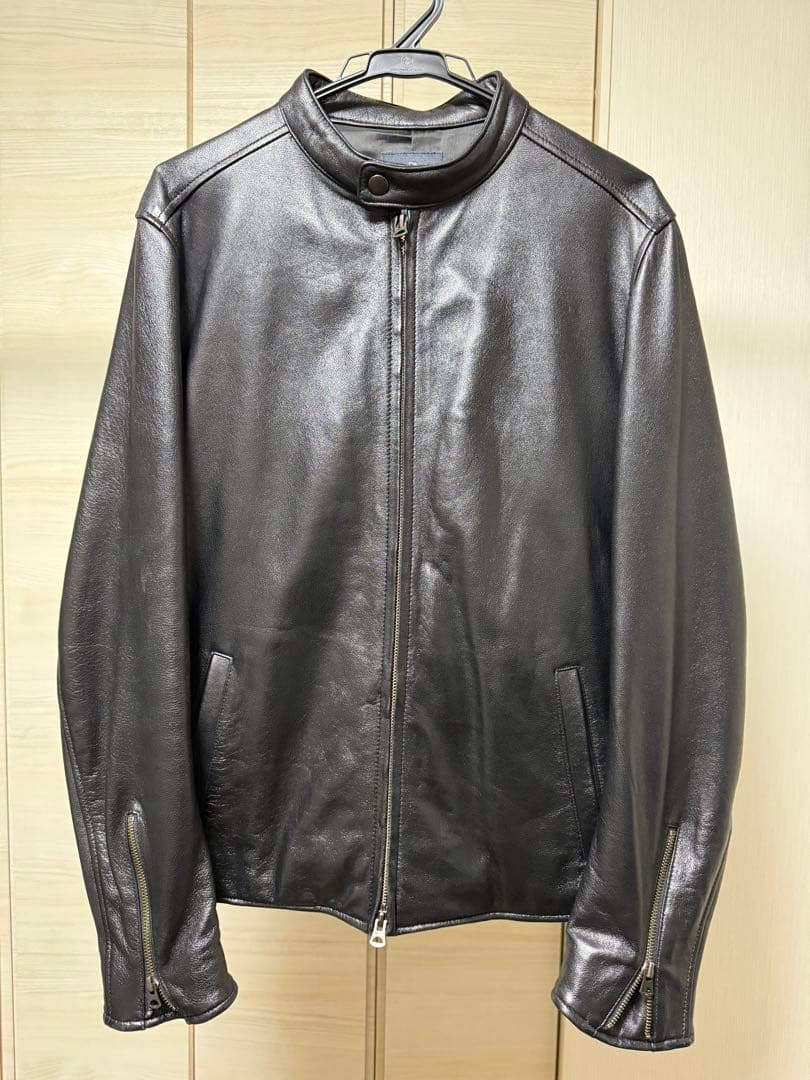 nano universe ブラックレザーシングルライダースジャケット