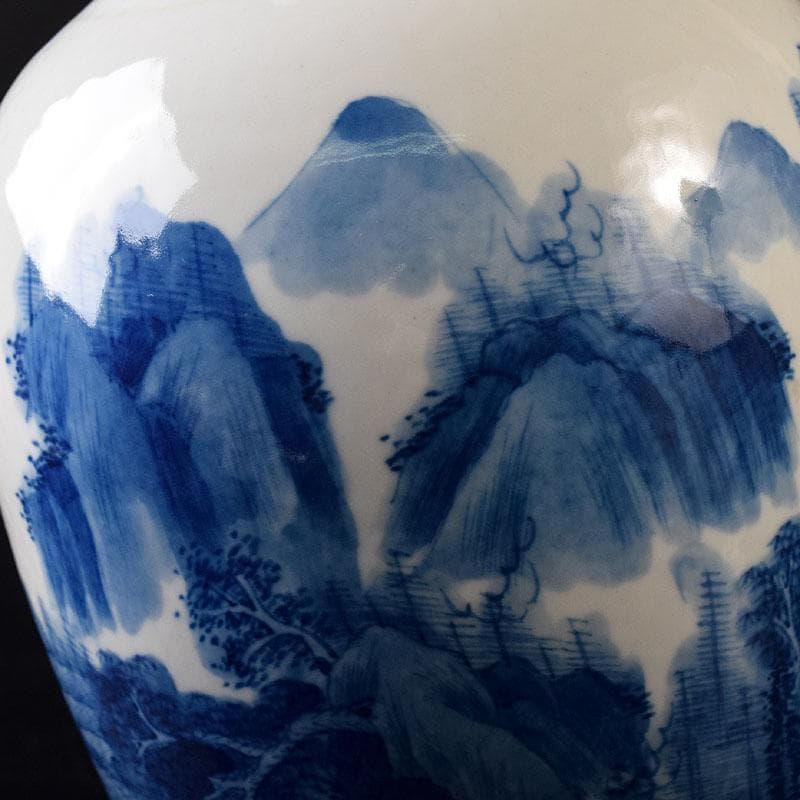 中国　大清康熙年製　青花　山水人物文　花瓶　壷　時代箱　M　R8748