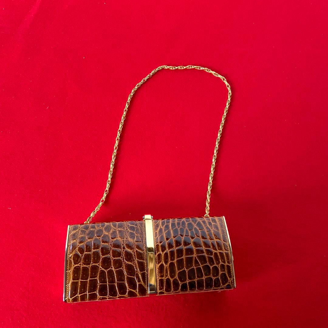 クロコダイル アクセサリーポーチ チェーンショルダー　e1212-E