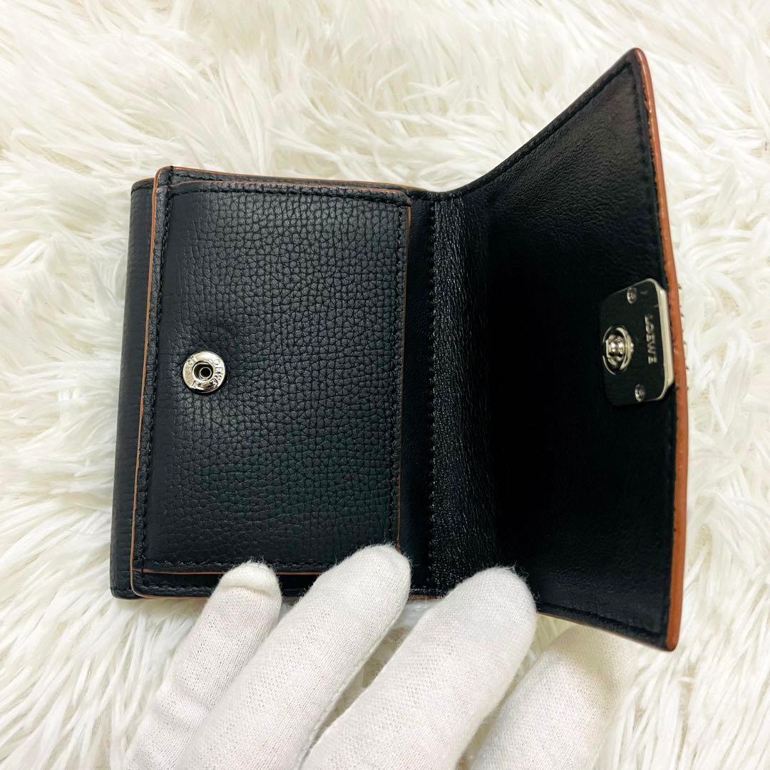 極美✨ロエベ 三つ折り財布 トライフォールド アナグラム レザー ブラック