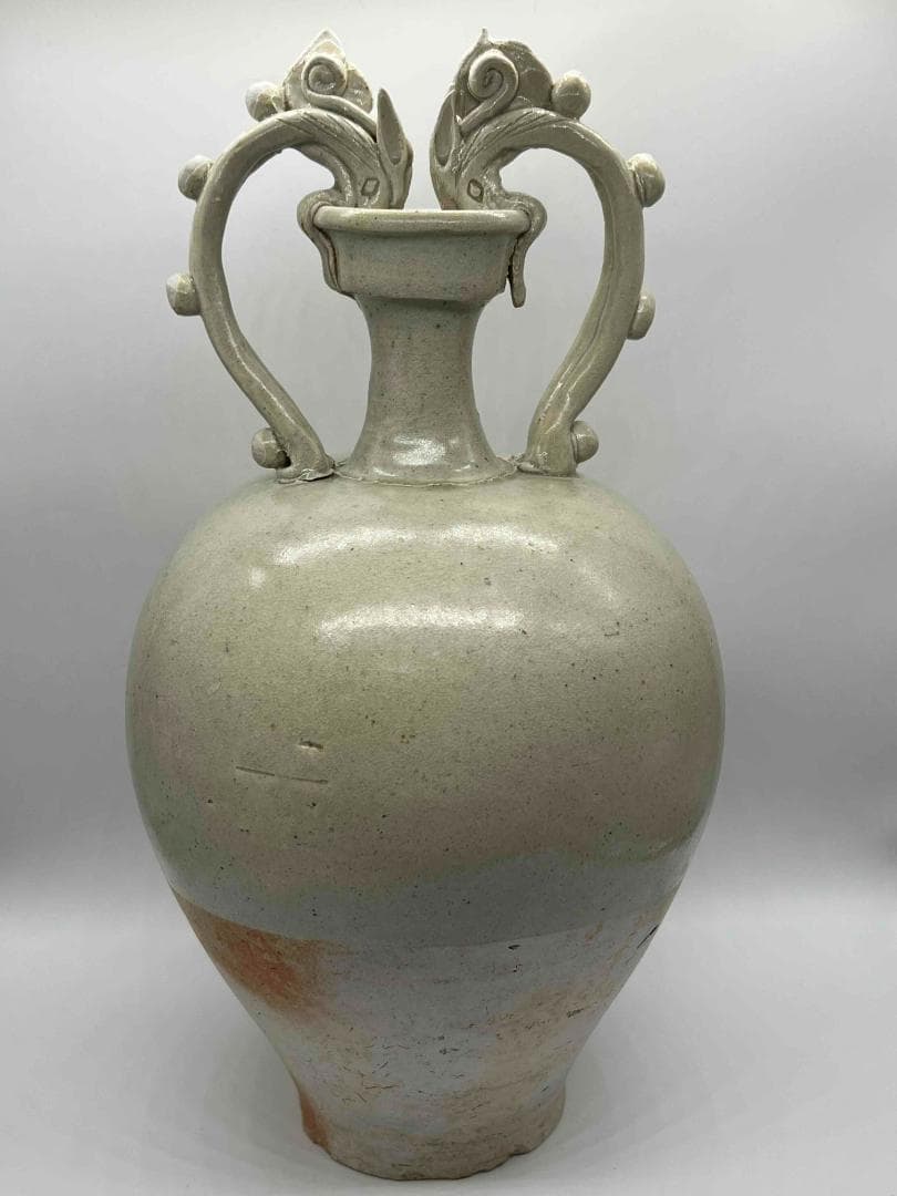 唐時代 白磁双龍耳大尊 巩県窯白瓷 【旧家旧蔵】　希少貴重　花入(B-68)