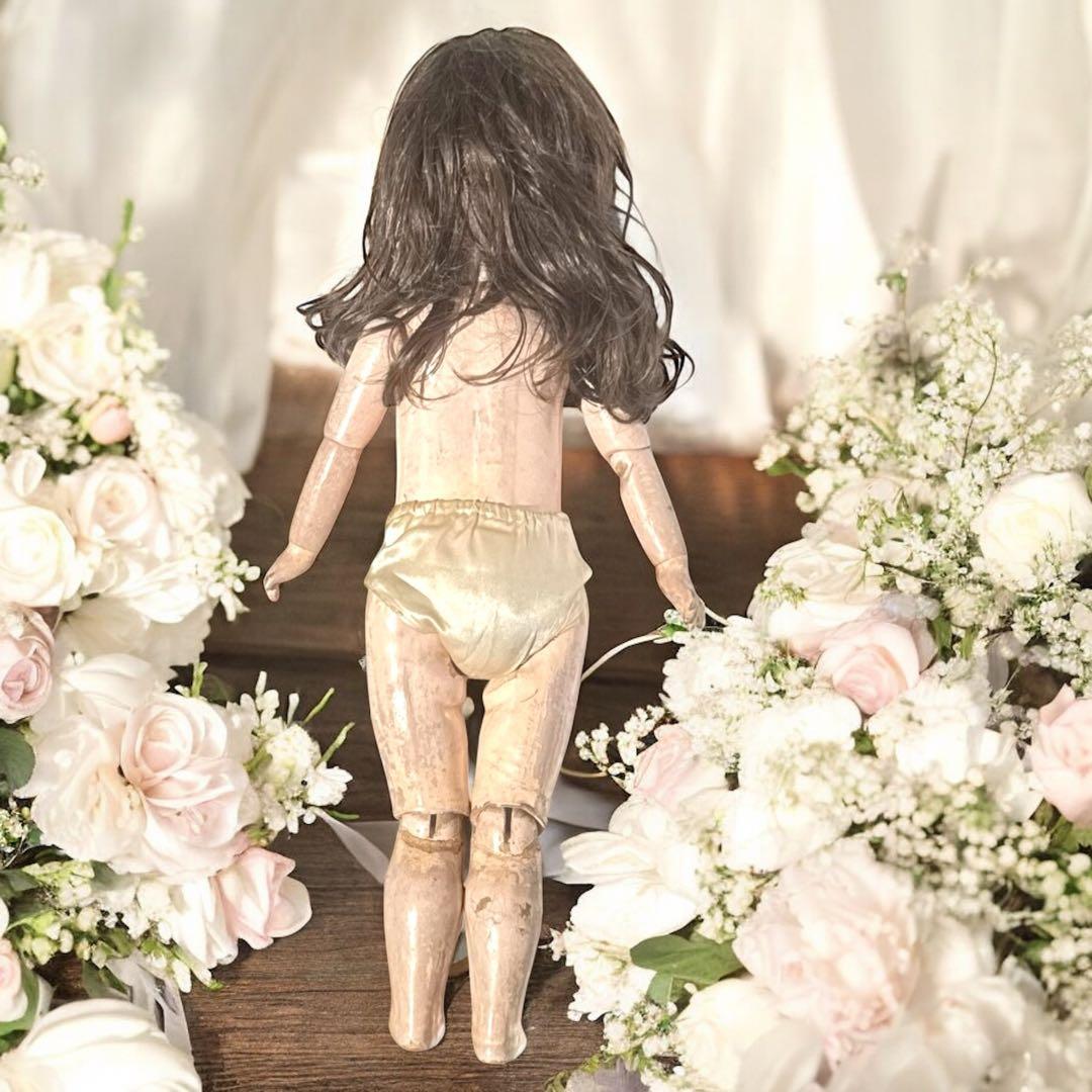 アンティーク ビスクドールアーモンド マルセル ホワイトドレス ボネ カメオ