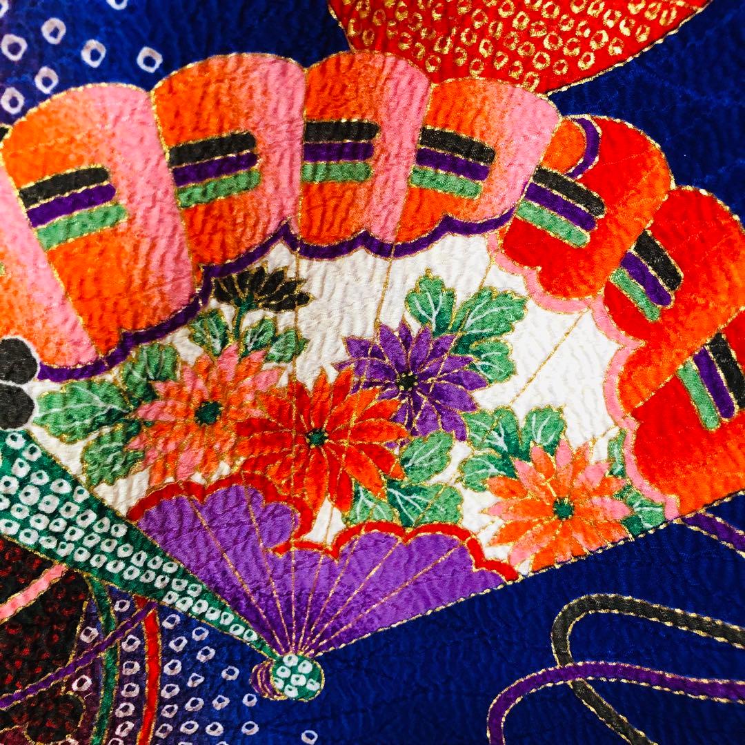 七五三7歳❣️人気Blue暈し絞り柄❣️扇鴛鴦花々金彩煌びやか際立つ完全フルセット❣️