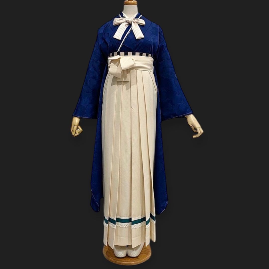 新品 洗える振袖 和風館 【無地 椿 ネイビー】丹後ちりめん★卒業式の袴にも♪