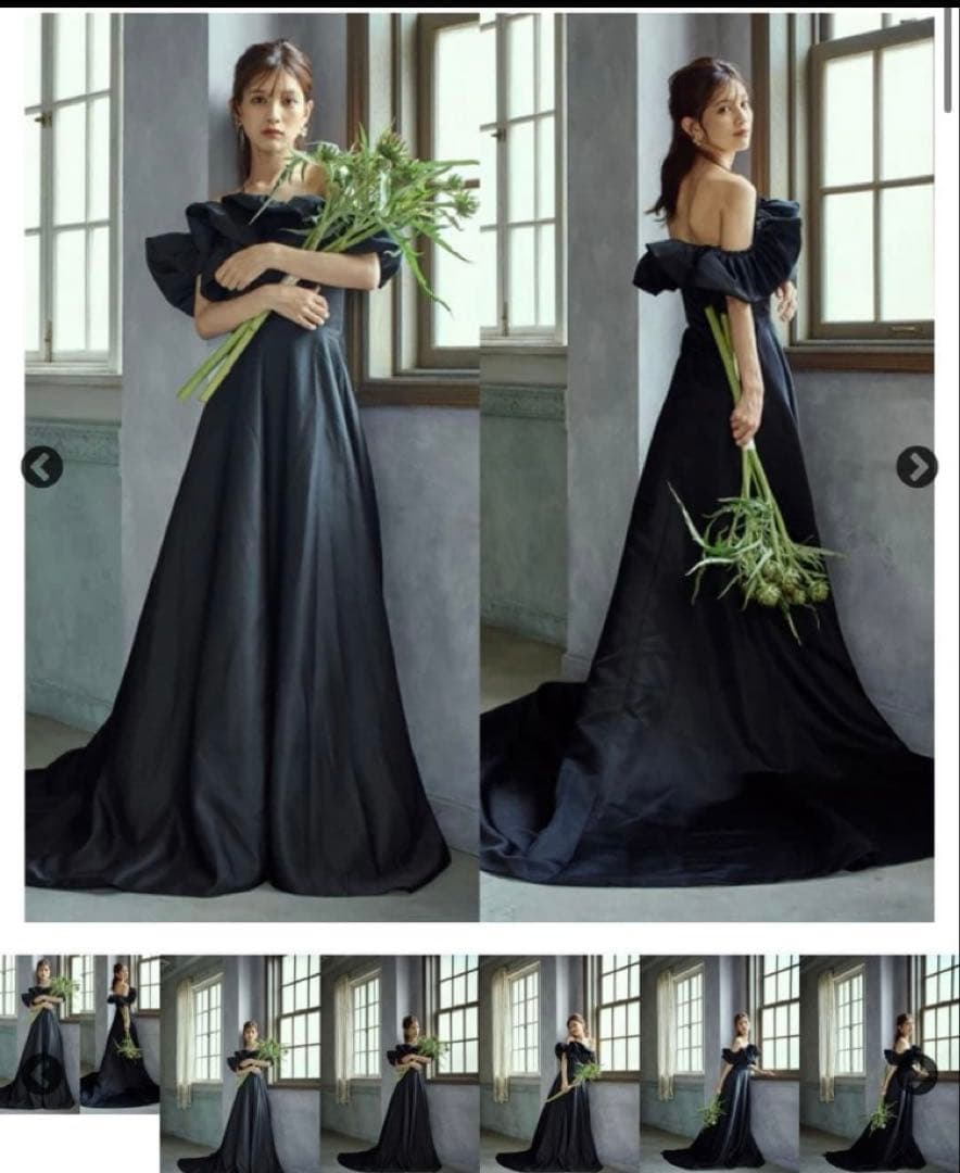 ドレスプロダクション　オフショルダー Aライン ブラックドレス