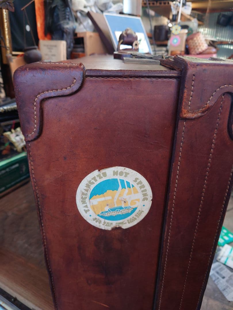 【ジャンク】戦前 革トランク　レトロインテリア　満州国時代　アンティーク　当時物