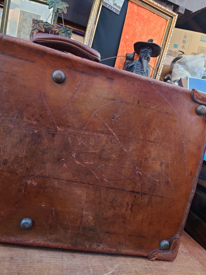 【ジャンク】戦前 革トランク　レトロインテリア　満州国時代　アンティーク　当時物