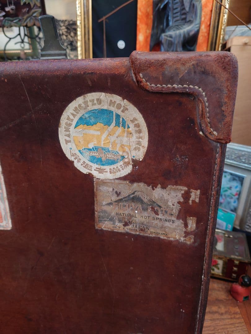 【ジャンク】戦前 革トランク　レトロインテリア　満州国時代　アンティーク　当時物