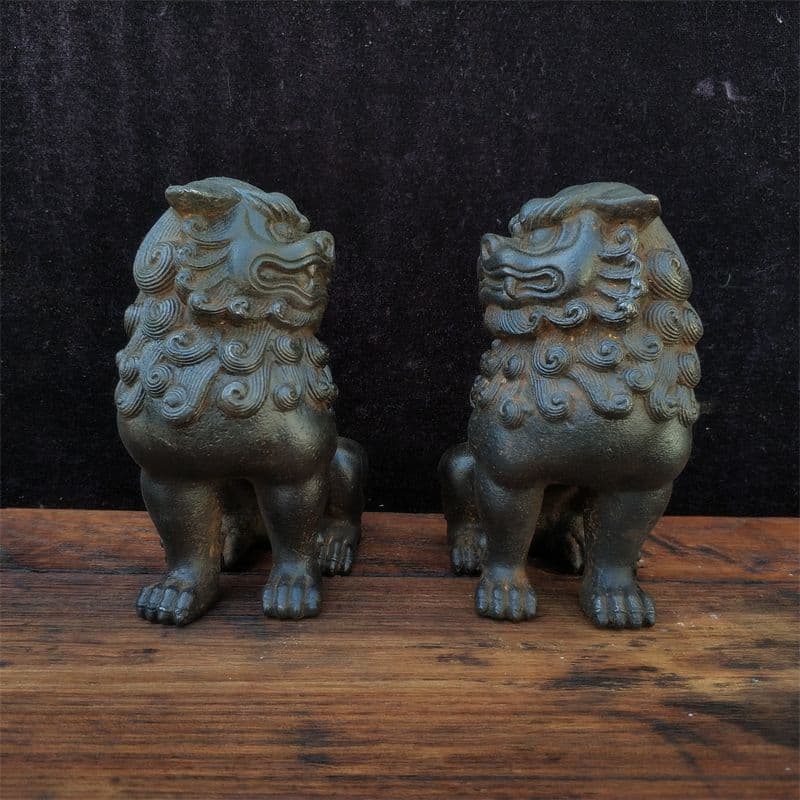 鉄器 獅子 一対瑞獣 応接間 書斎茶舎 鎮宅 辟邪 開運風水 招財 置物 工芸品