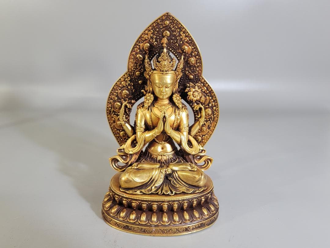 仏教古美術 古銅塗金彫刻 四臂観音仏像 明永楽年施款 古寺買取 唐物 中国美術