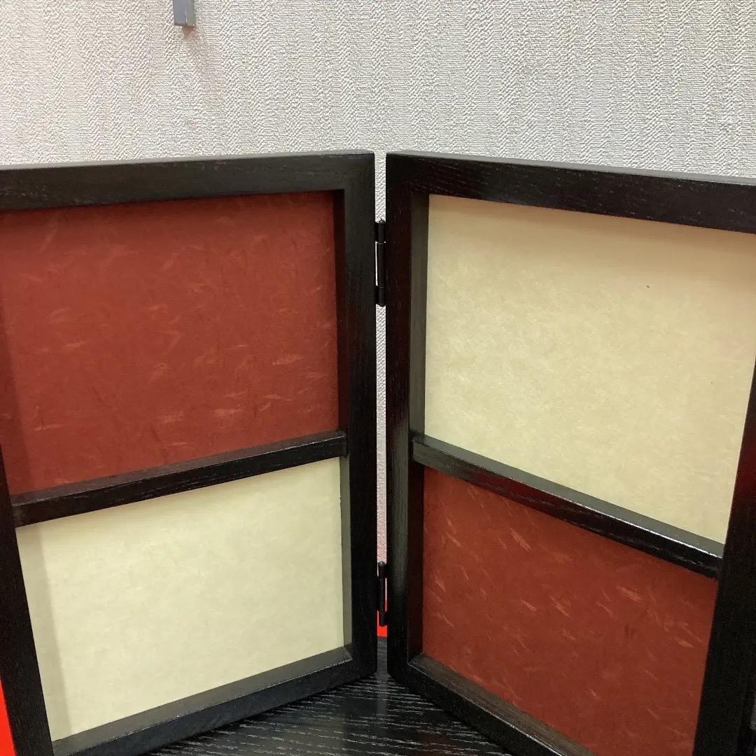 F20-5 市松柄屏風　木製台と屏風のみ　全体の高さ30㎝位　親王飾り台