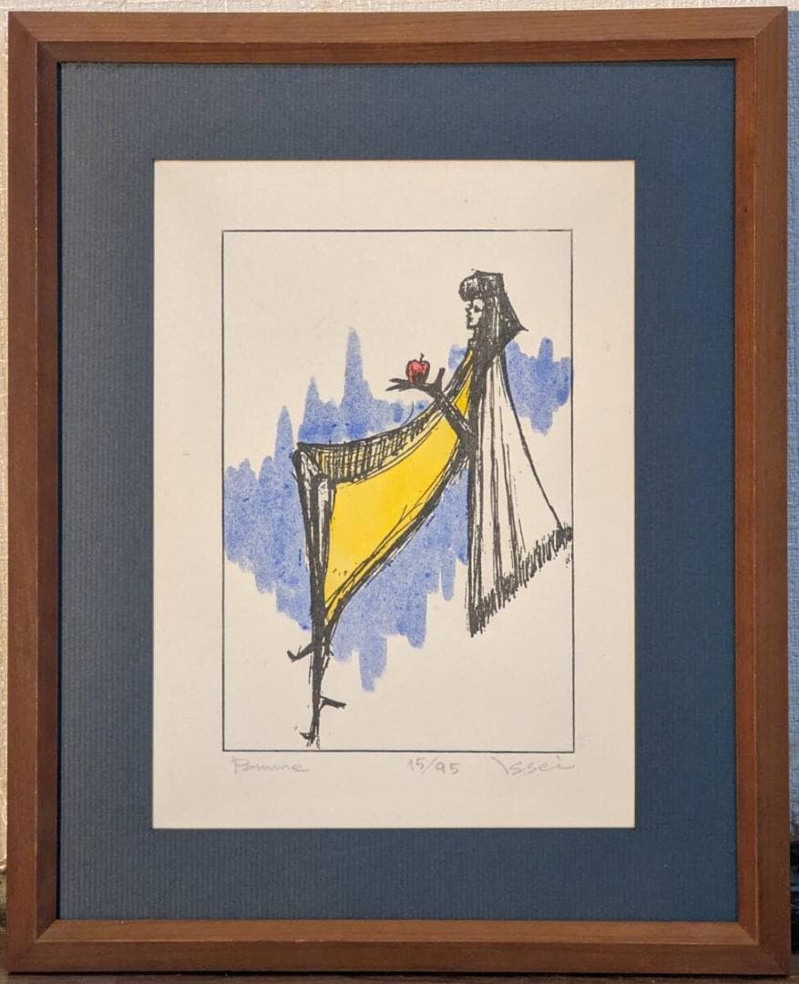 【真作】版画　銅版画　Bonne　女性と林檎の幻想的シルエットアート　Y60