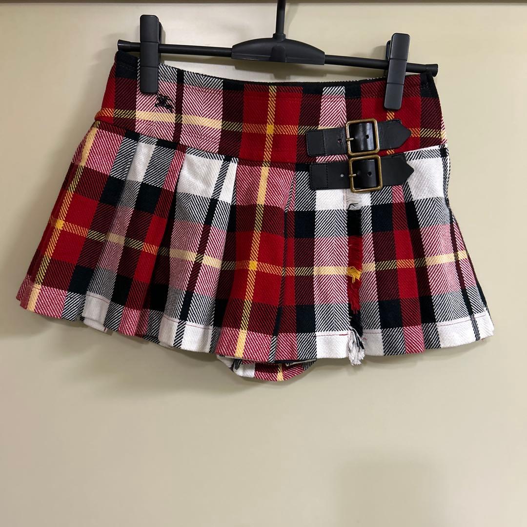 バーバリーブルーレーベル　キュロットスカート　チェック　赤