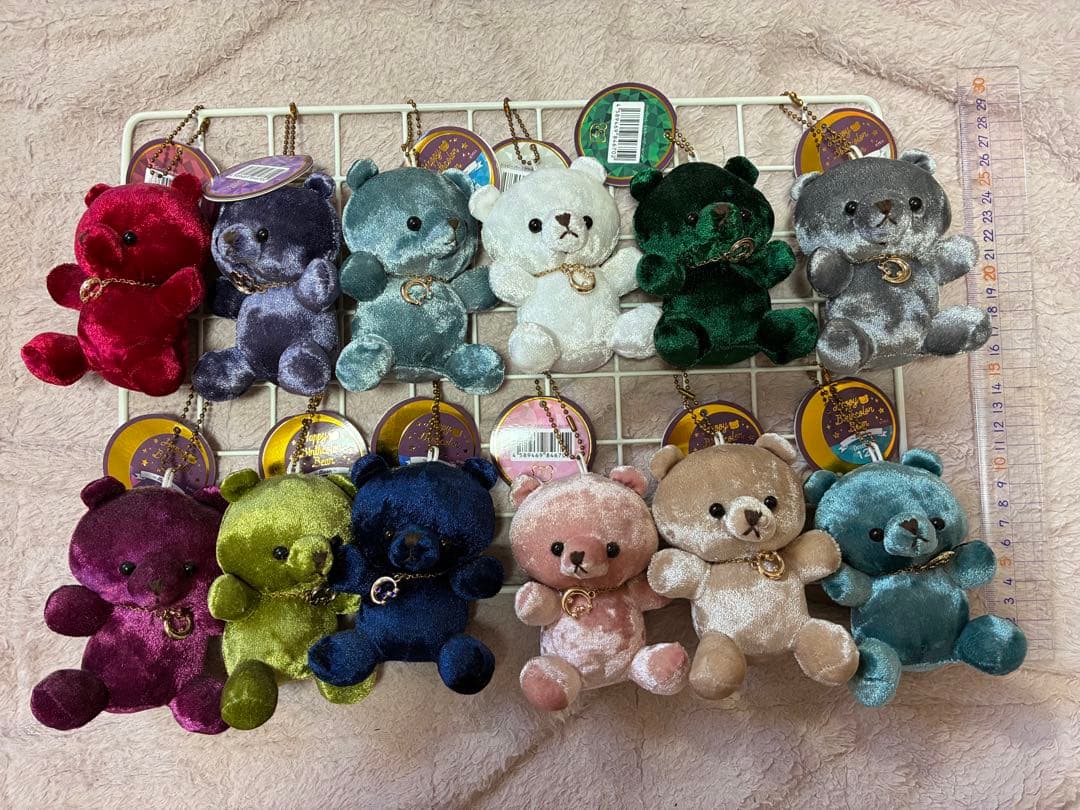 テディベア　ハッピーバースデーカラーベア　コンプ　マスコット　ベロア　タグ付