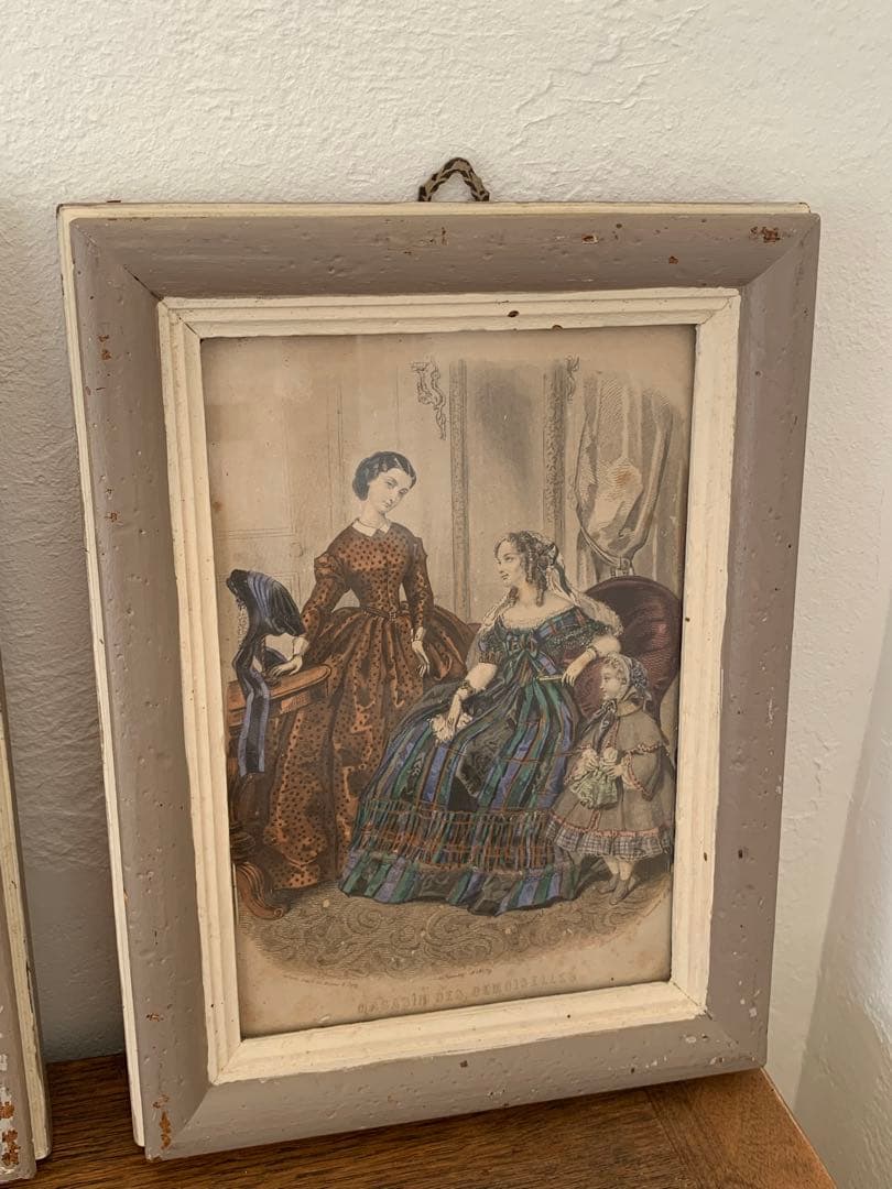 フランス　蚤の市　額　イラスト入り　フレーム　壁掛け