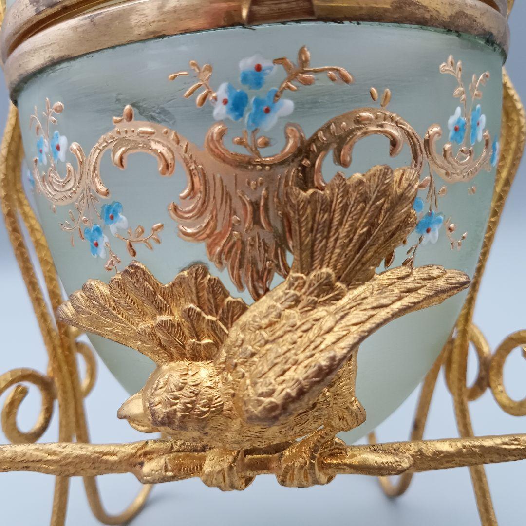 エッグ型 ガラス製 トリンケットボックス 小物入れ アンティーク 金彩