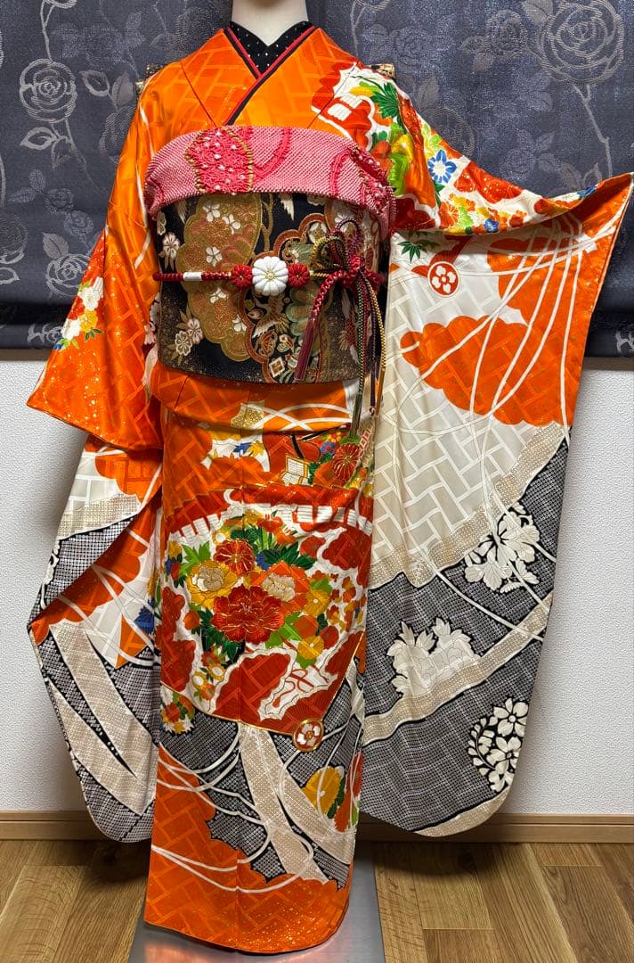 正絹振袖フルセット★金駒刺繍