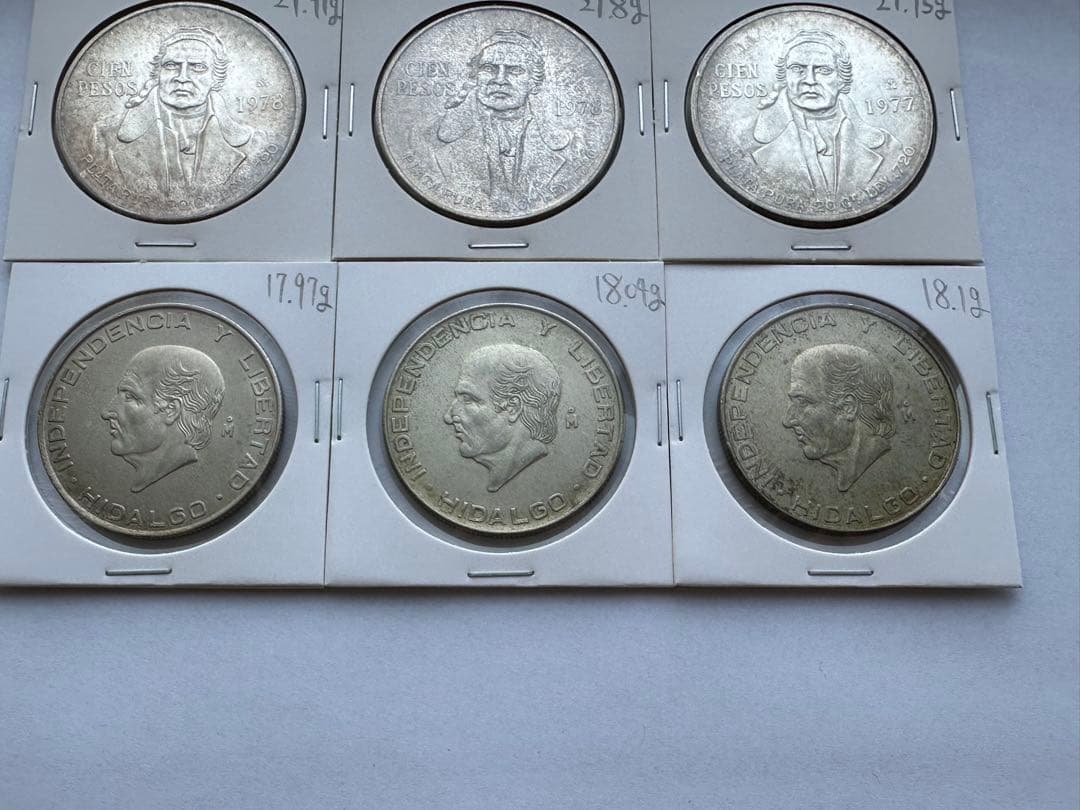 メキシコ銀貨 6枚　大型銀貨　メキシコ　プラタ プラ シエン 銀貨　古銭　本物