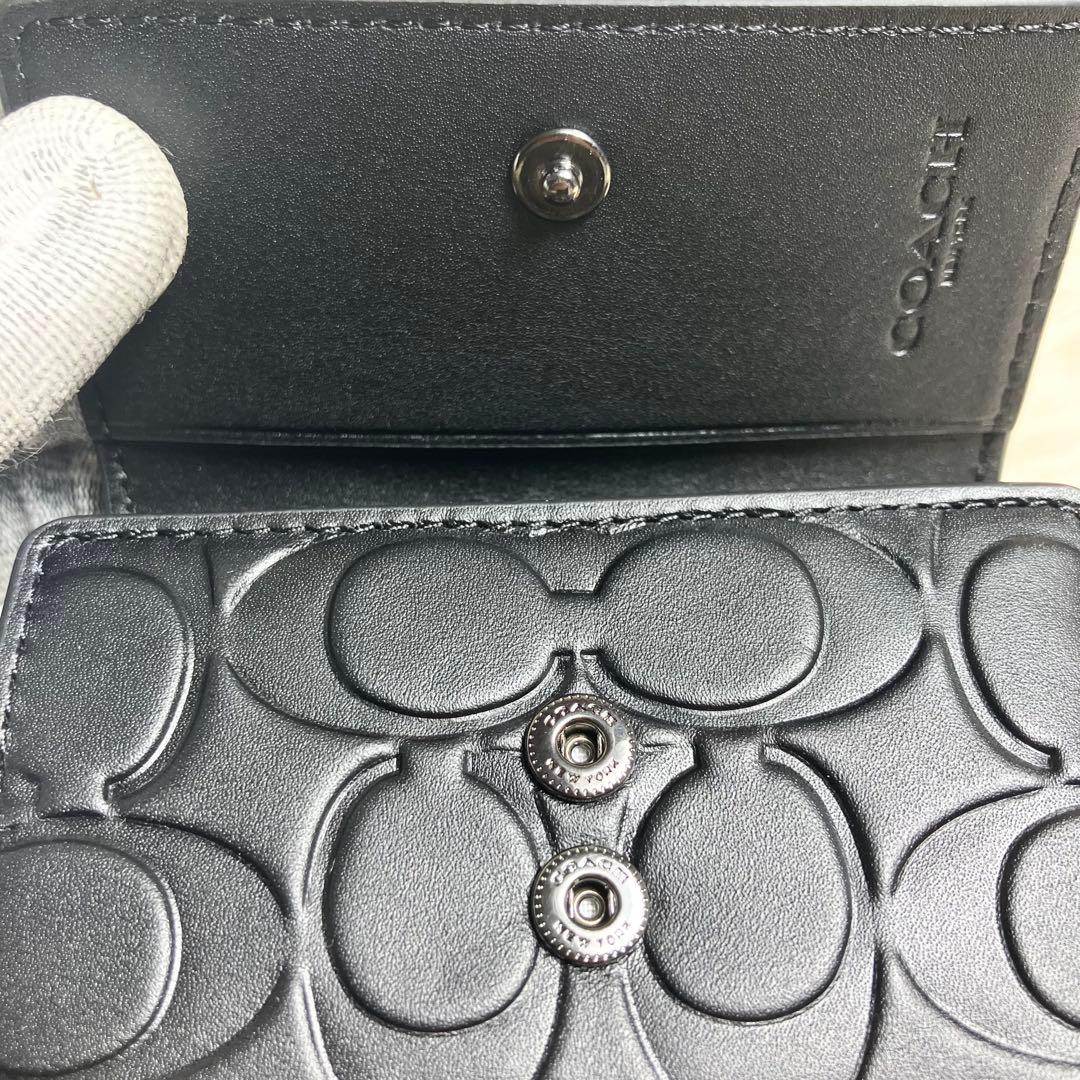 未使用品 COACH エンボス シグネチャー キーケース レザーブラック