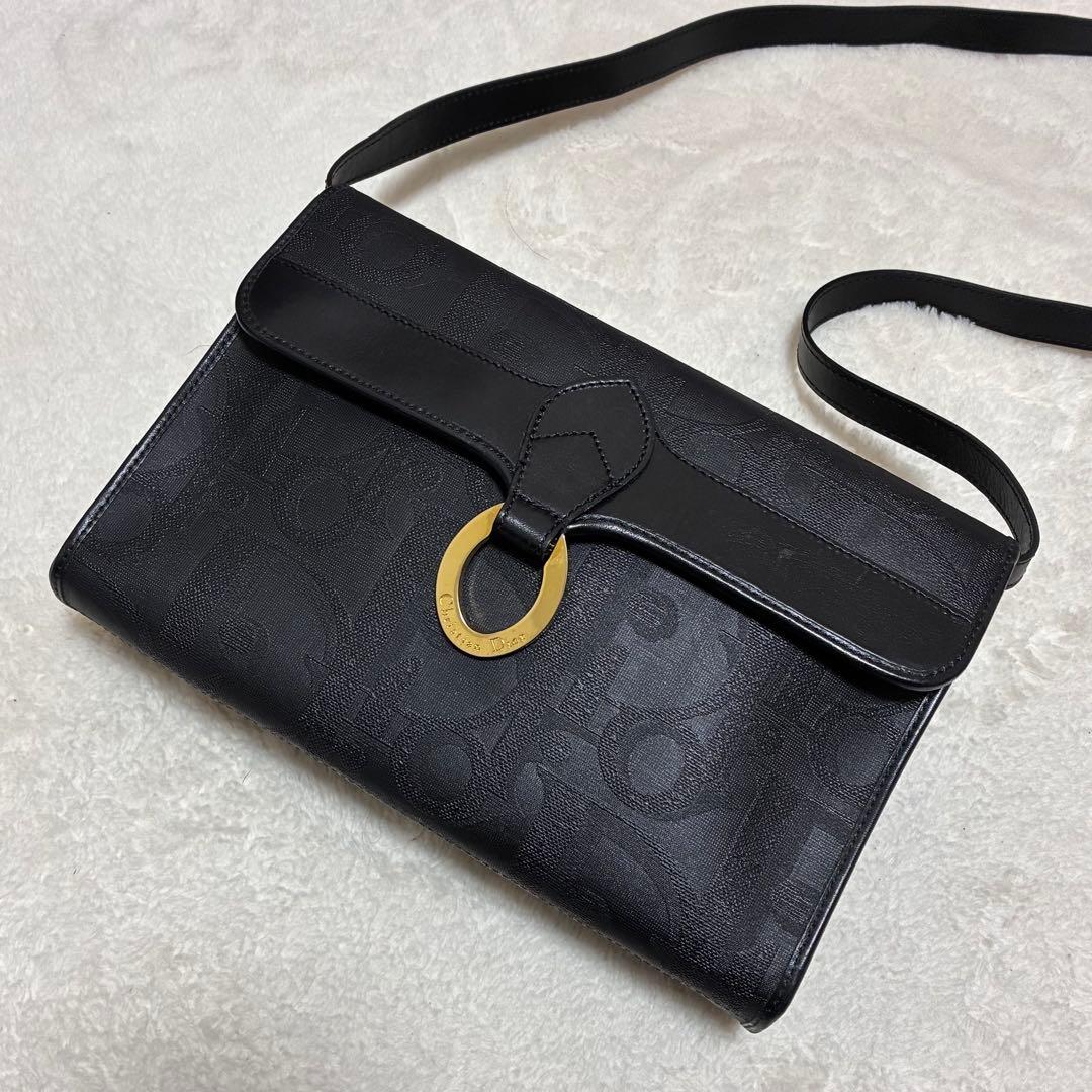 美品　クリスチャンディオール　トロッター　ショルダーバッグ　ブラック　レザー