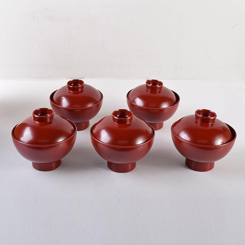 和食器　松谷窯　内染付　陶漆　蓋物　蓋碗　５客　共箱　M　R8058C