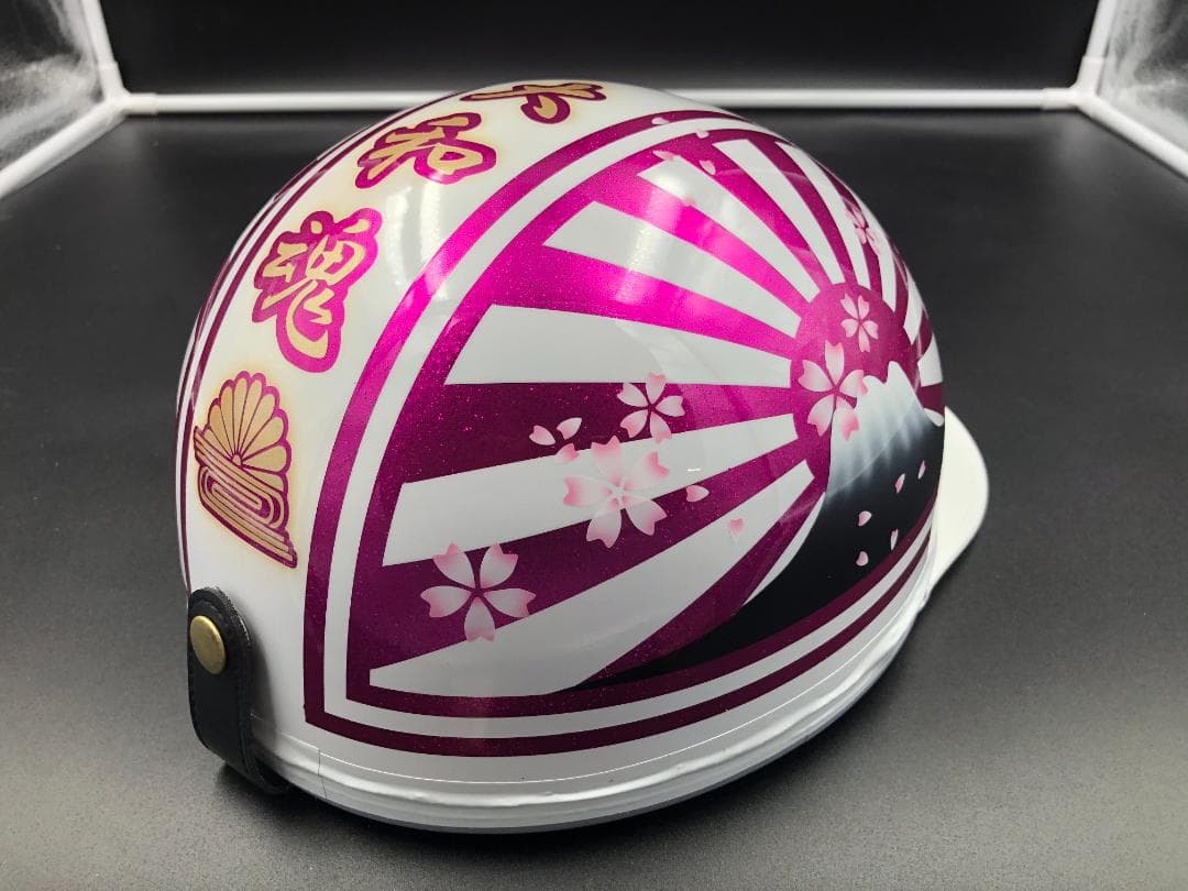 コルク半　カスタム　富士日章　三つボタン　ホワイトピンク　ラメ　桜　文字あり