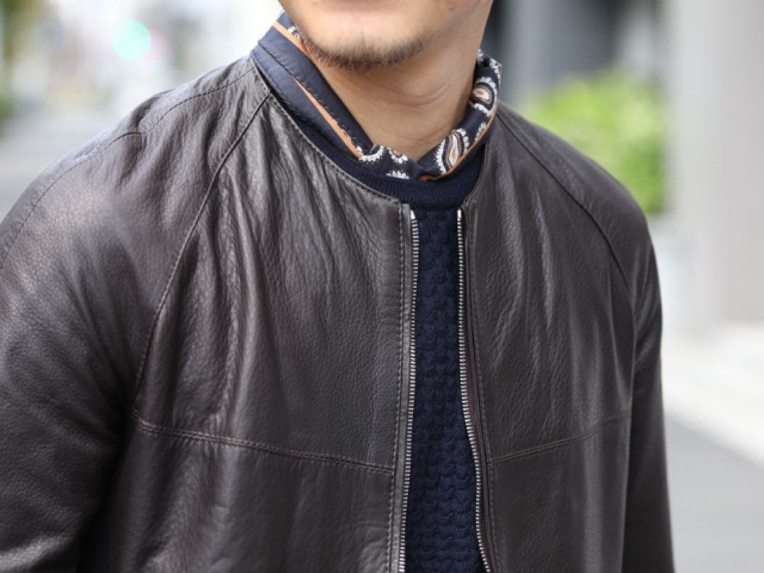 レア！EMMETI ネイビーレザーシングルノーカラーライダース